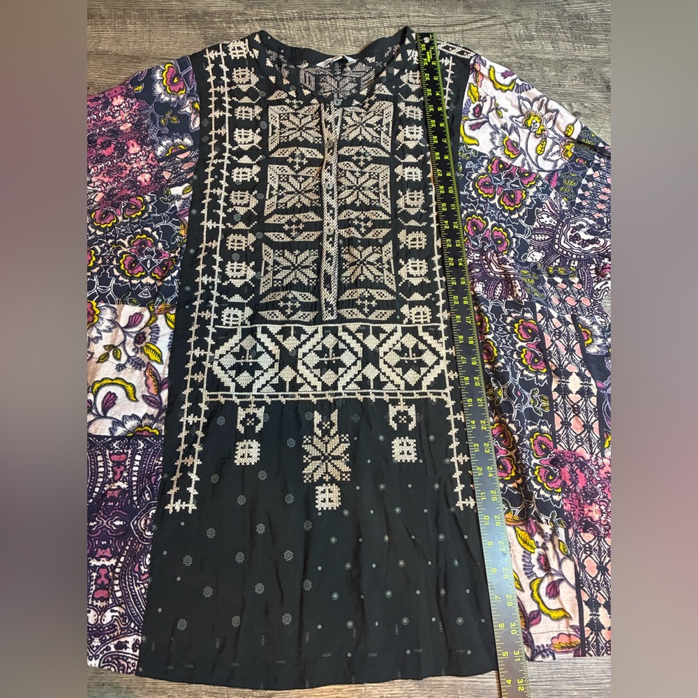 John Mark Tunic Top 2X Patchwork Boho Floral 3/4 … - image 11